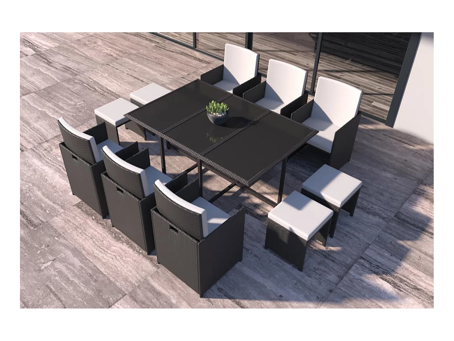 Salotto da giardino 10 posti resina intrecciata nera e bianca FLORIDA