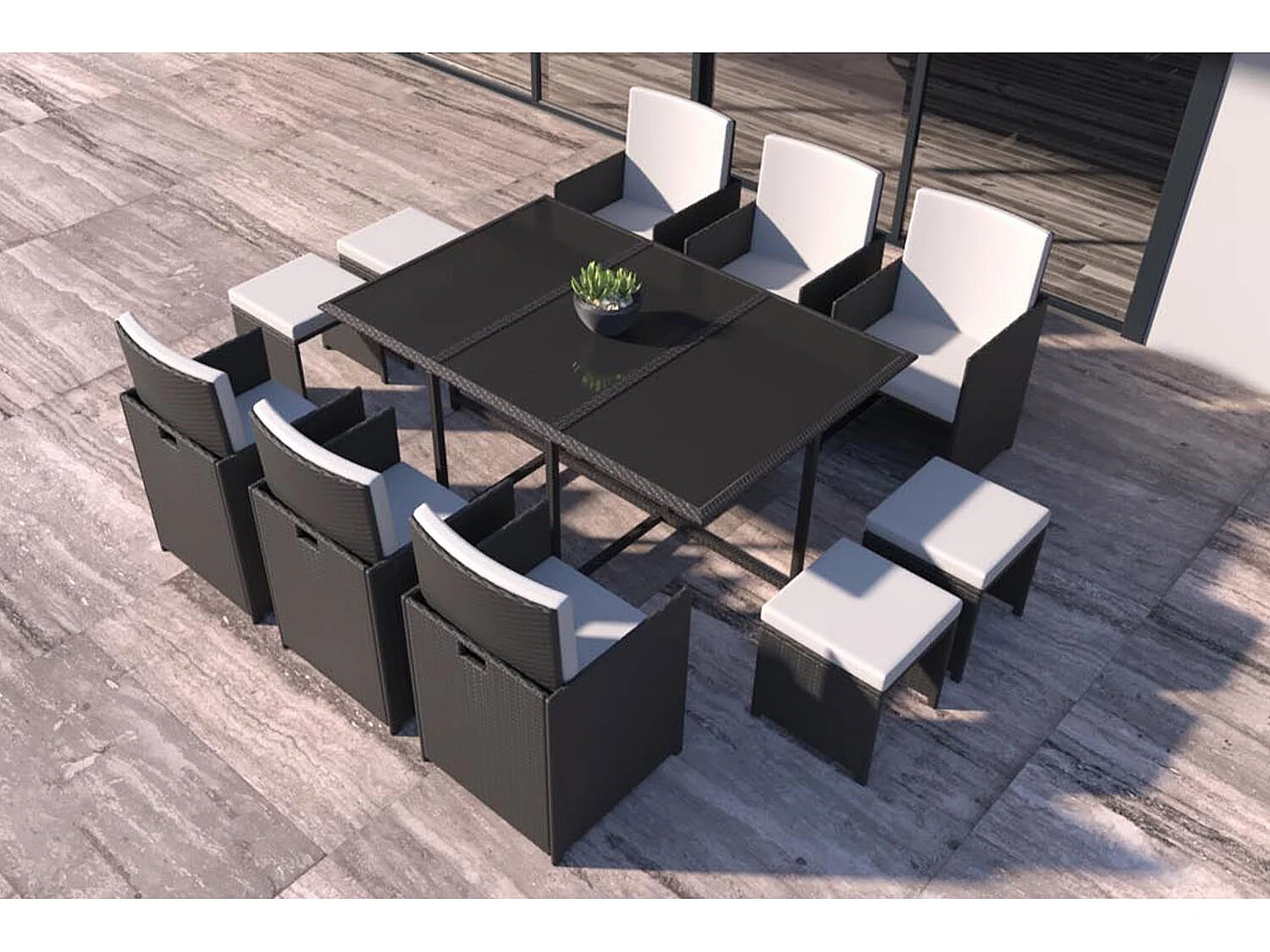 Loungeset voor 10 personen van zwart/wit gevlochten kunsthars FLORIDA