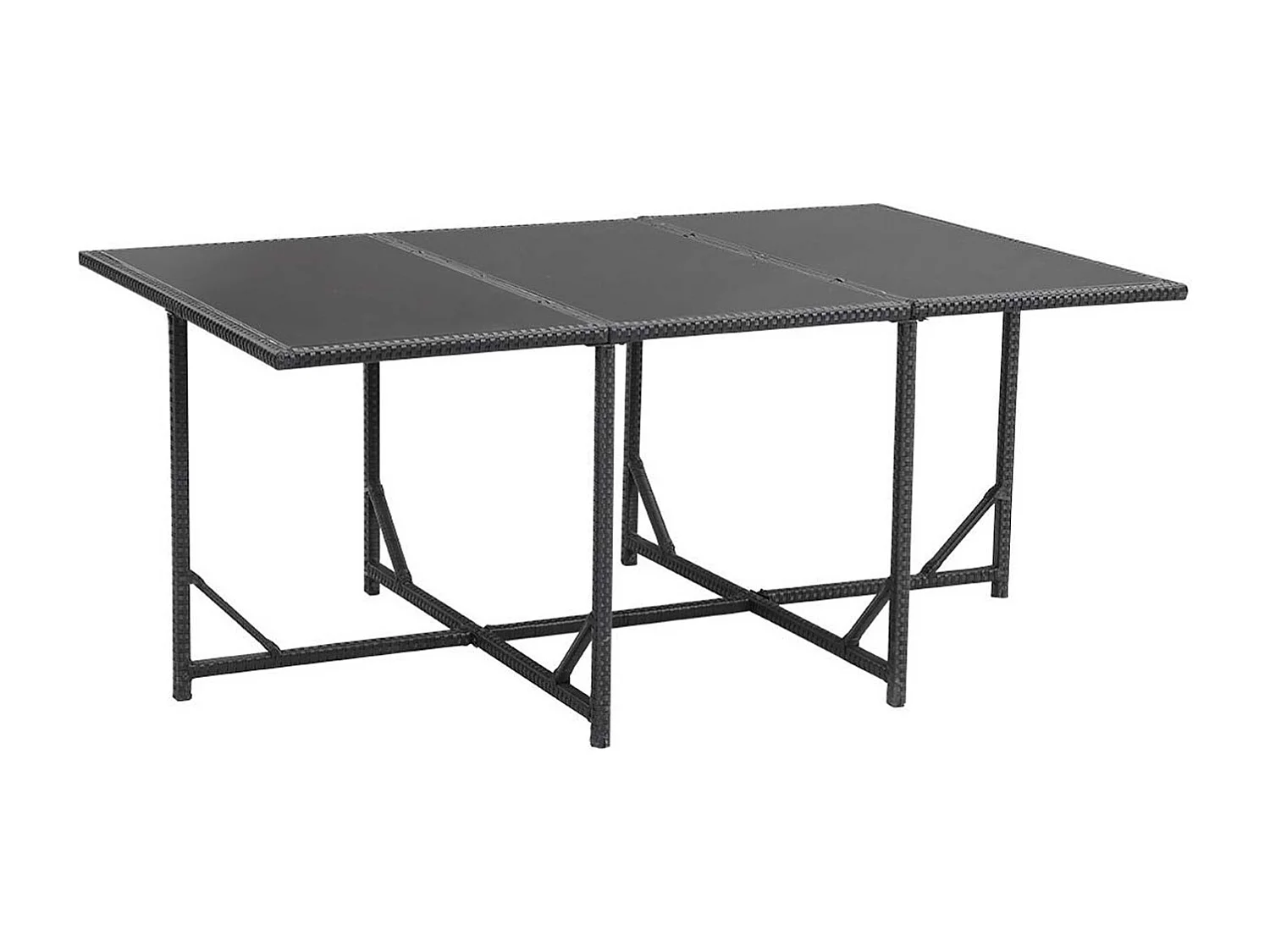 Table et chaises 10 places en résine tressée noir et blanc FLORIDA