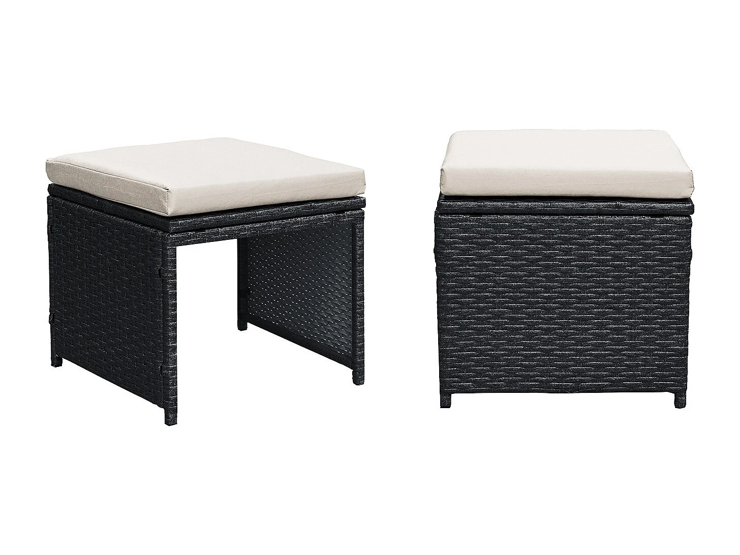 Table et chaises 10 places en résine tressée noir et blanc FLORIDA