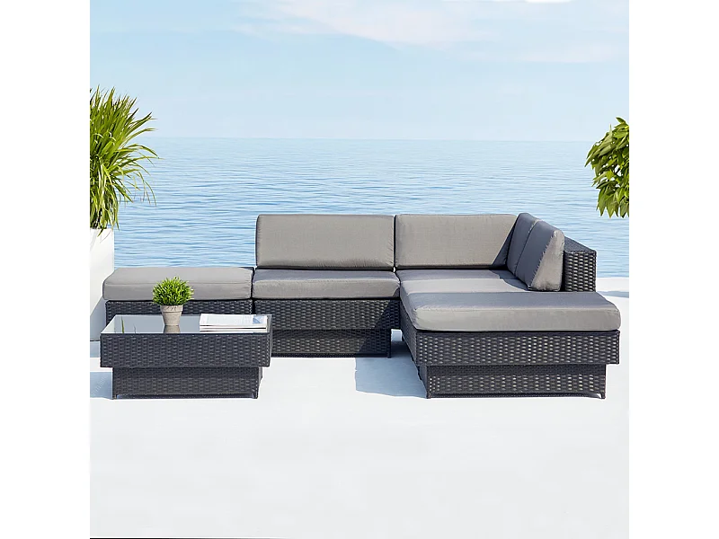 Salottio da giardino 5 posti in resina intrecciata grigio AMORGOS