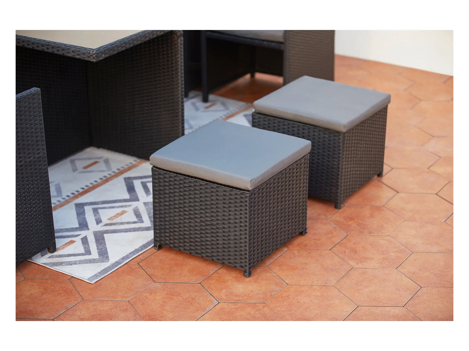 Gartenmöbelset 12 Plätze aus grauem und schwarzem Rattan MONACO