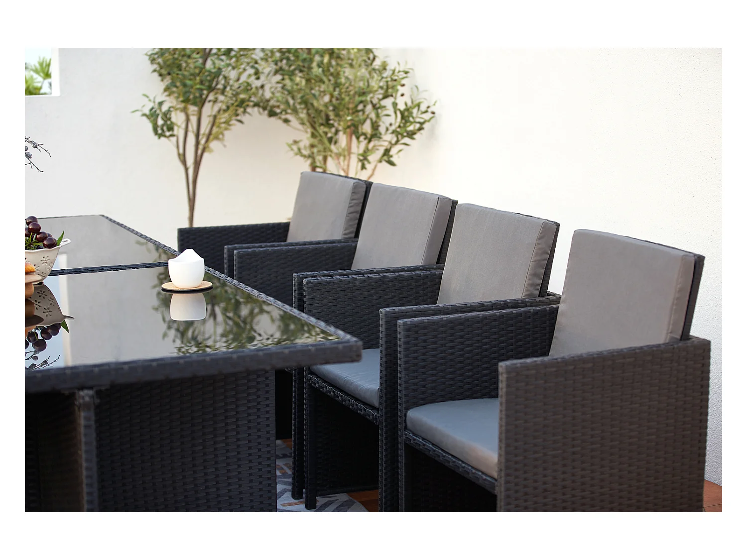 Gartenmöbelset 12 Plätze aus grauem und schwarzem Rattan MONACO