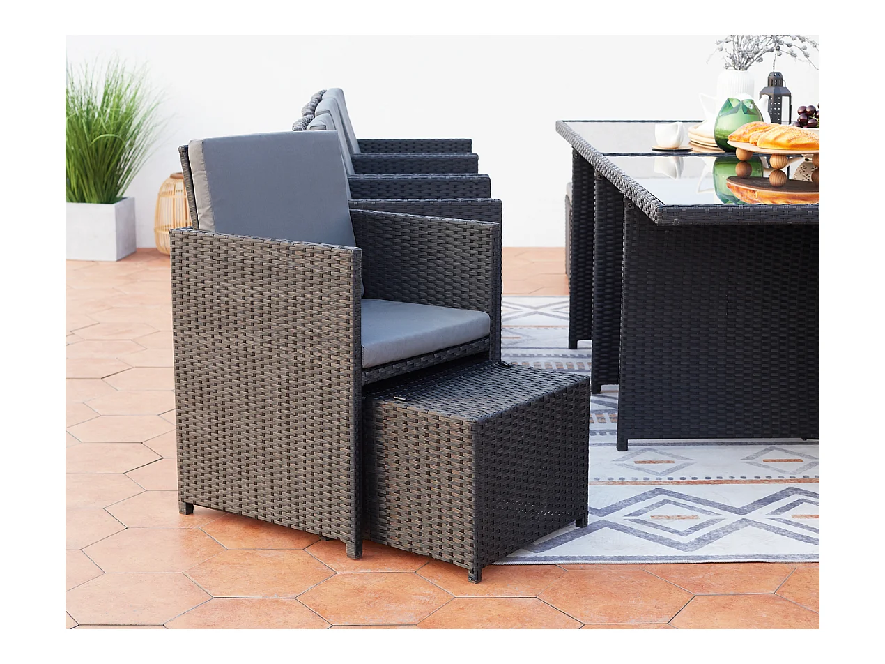 Gartenmöbelset 12 Plätze aus grauem und schwarzem Rattan MONACO