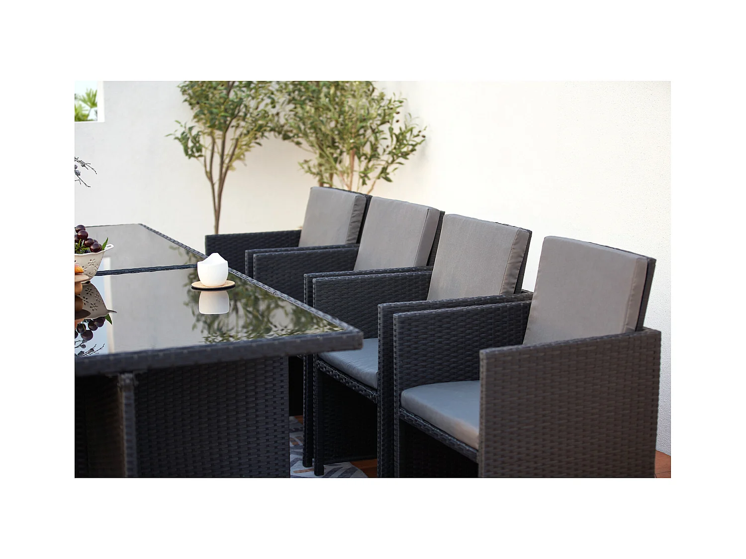 Gartenmöbelset 12 Plätze aus grauem und schwarzem Rattan MONACO