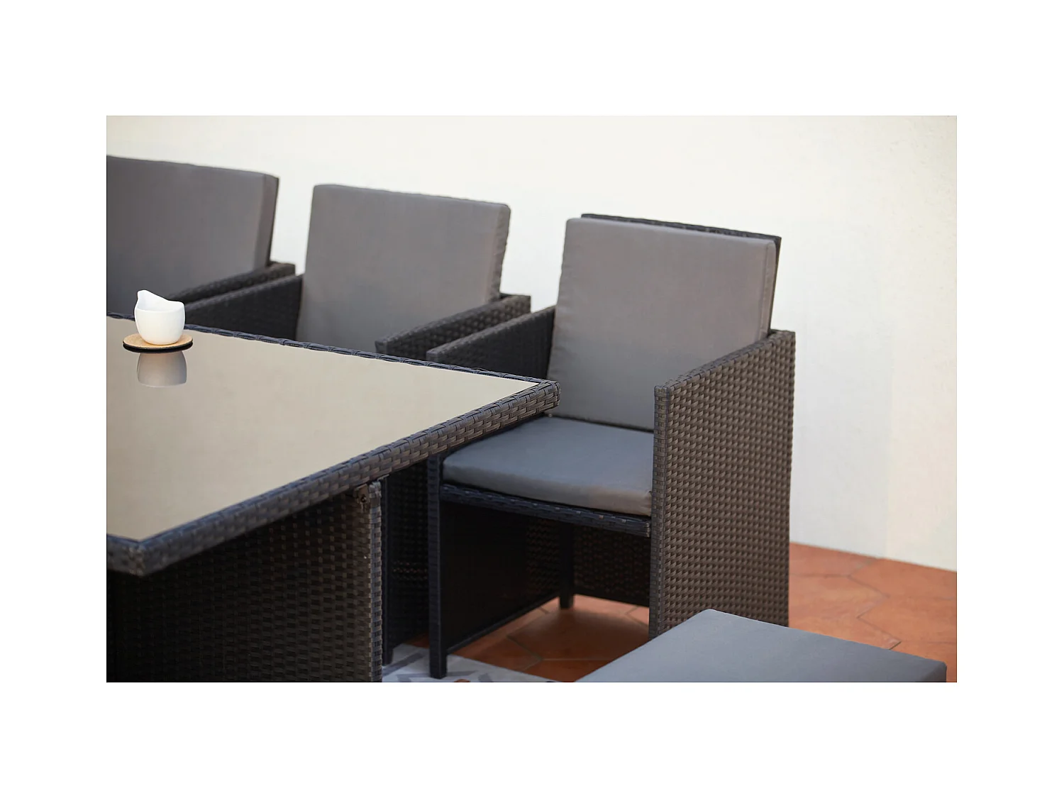 Gartenmöbelset 12 Plätze aus grauem und schwarzem Rattan MONACO