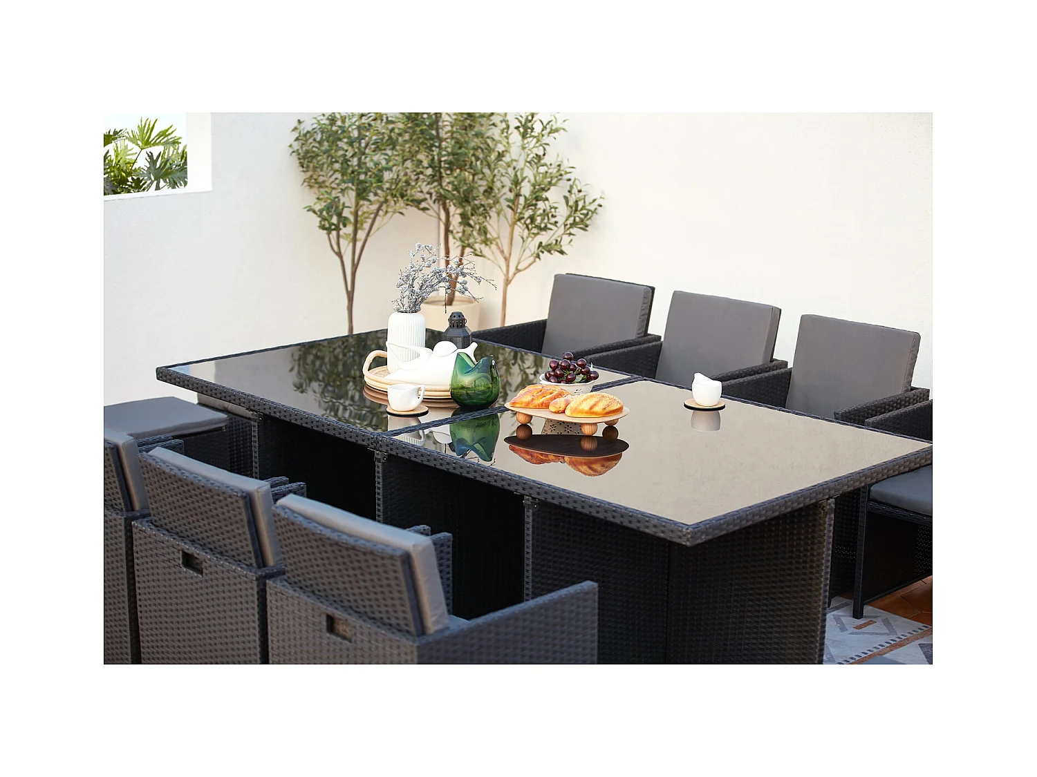 Gartenmöbelset 12 Plätze aus grauem und schwarzem Rattan MONACO