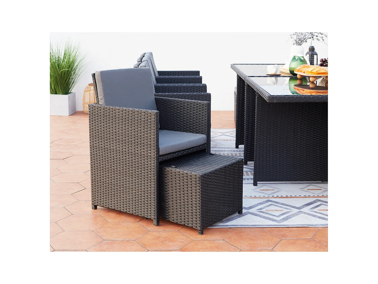 Gartenmöbelset 12 Plätze aus grauem und schwarzem Rattan MONACO