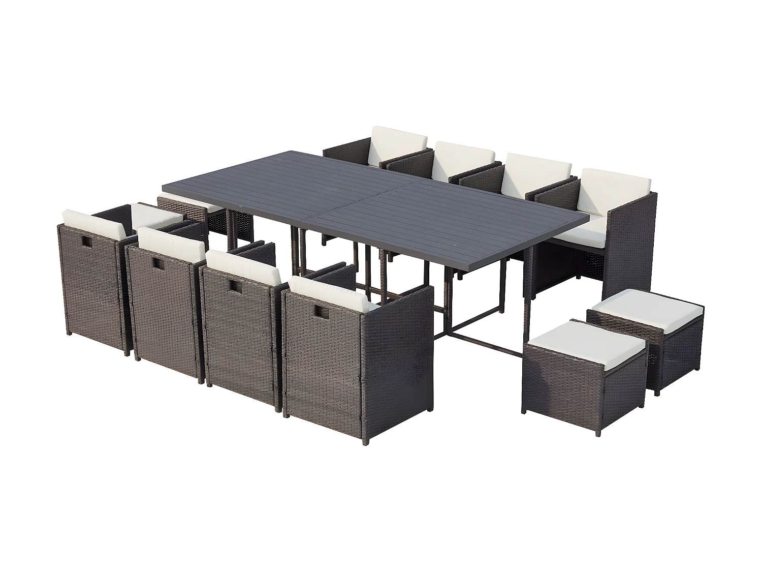 Salotto da giardino a incasso 12 posti resina intrecciata grigio/bianco SUNSET