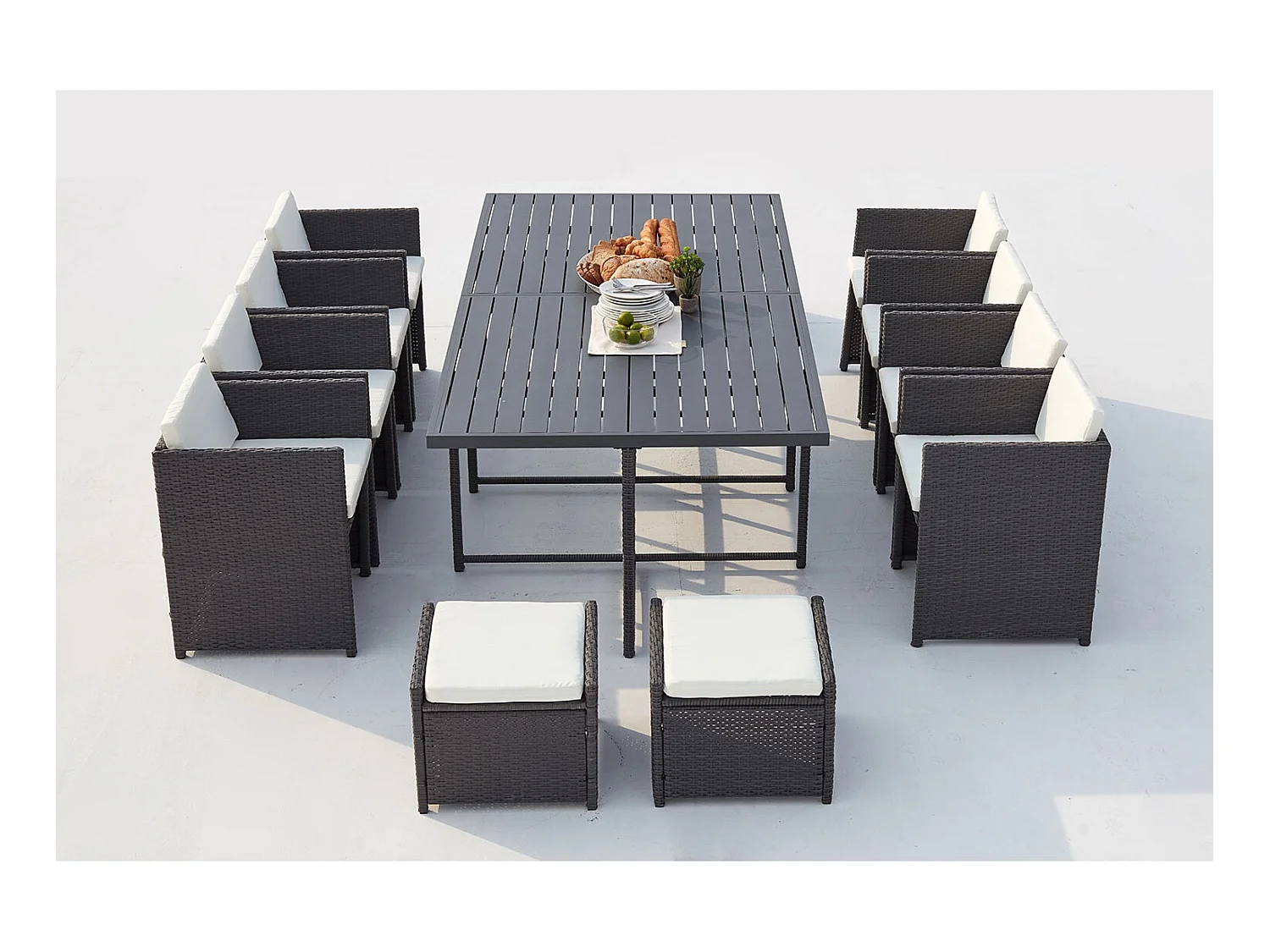 Salotto da giardino a incasso 12 posti resina intrecciata grigio/bianco SUNSET