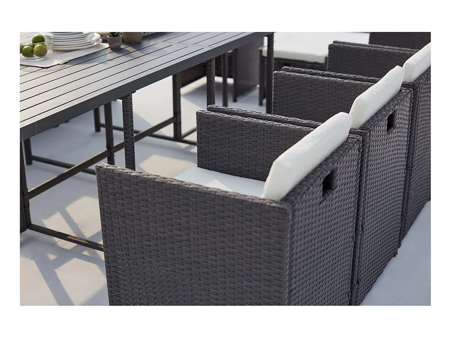 Salotto da giardino a incasso 12 posti resina intrecciata grigio/bianco SUNSET