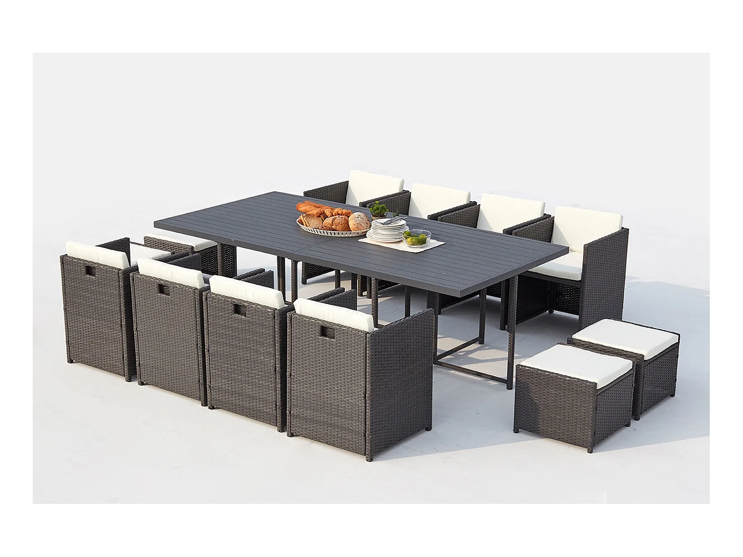 Salotto da giardino a incasso 12 posti resina intrecciata grigio/bianco SUNSET