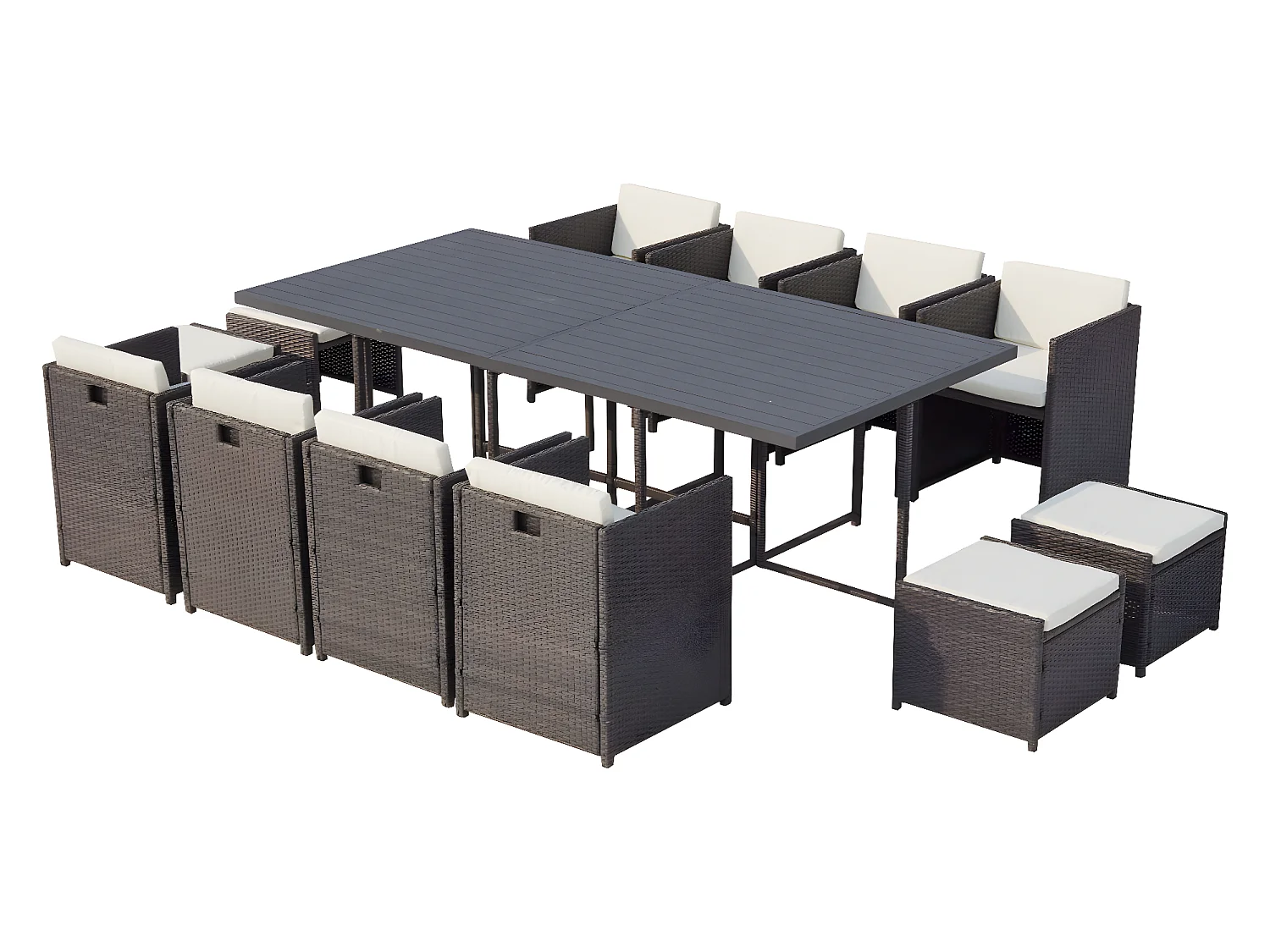 Table et chaise 12 places encastrables alu résine gris-blanc SUNSET