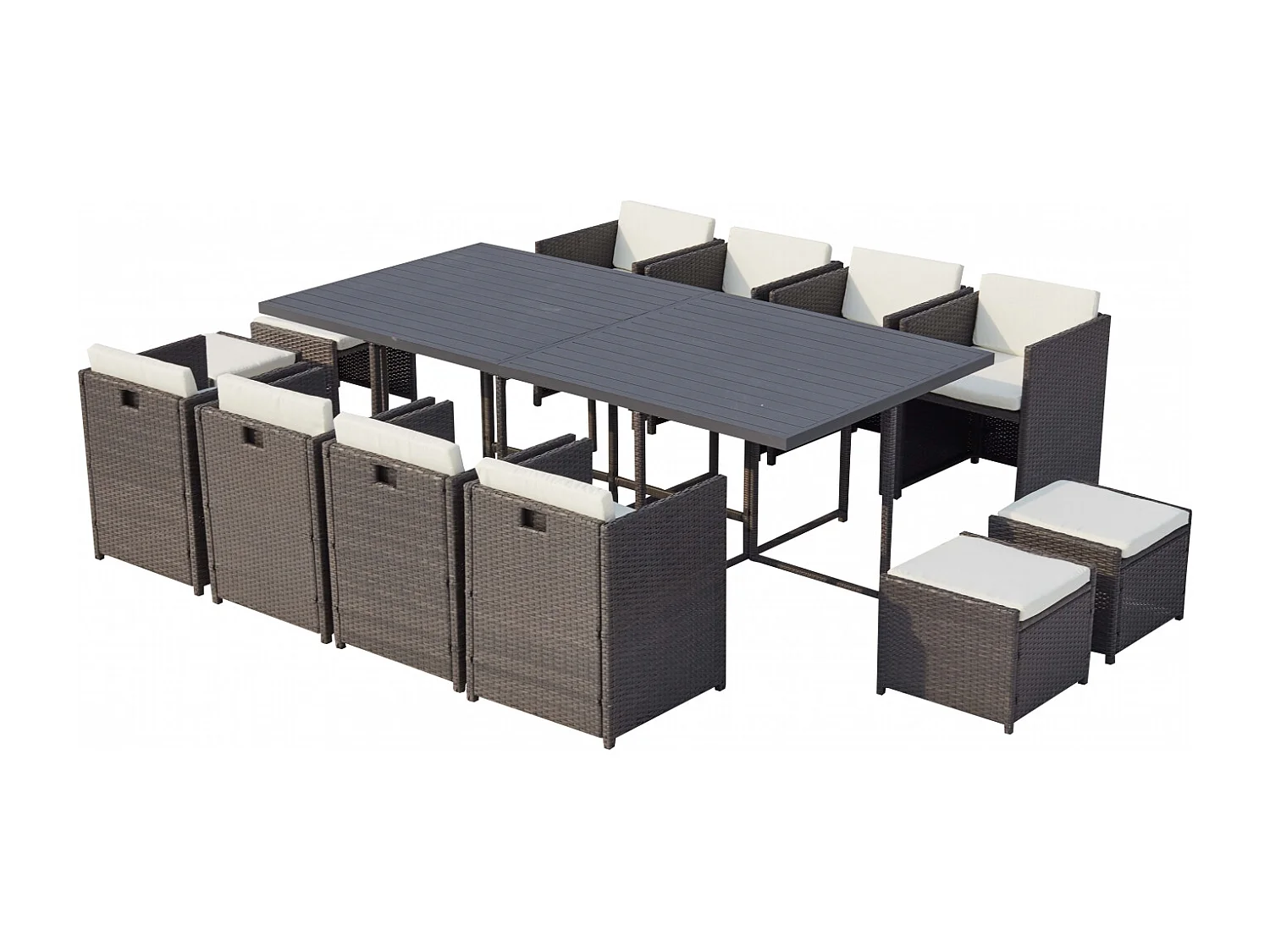 Salón de jardín encastrable 12 plazas resina trenzada y alu gris/blanco SUNSET