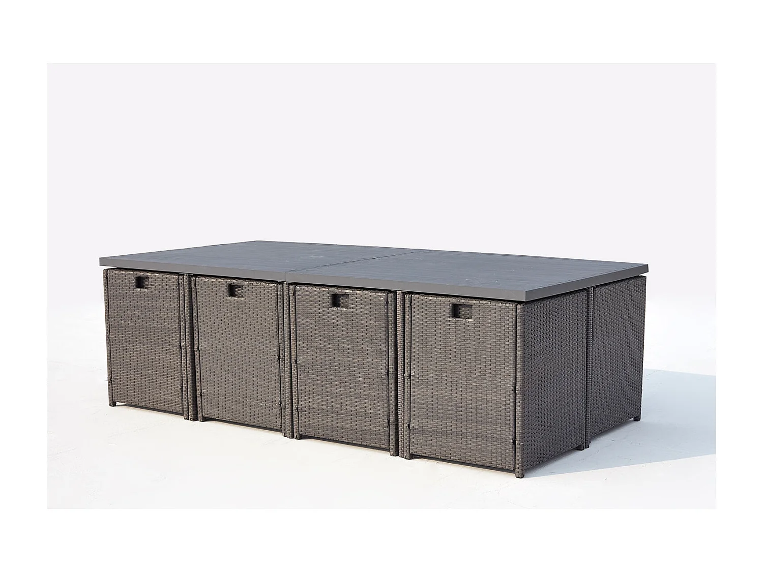 Salón de jardín encastrable 12 plazas resina trenzada y alu gris/blanco SUNSET