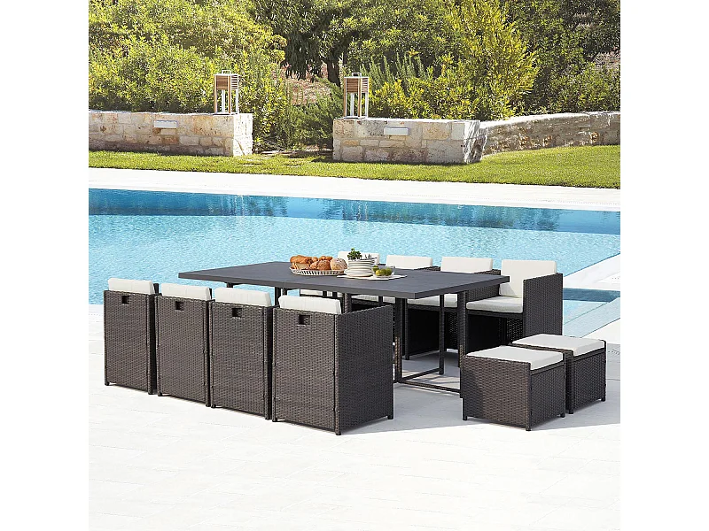 Salotto da giardino a incasso 12 posti resina intrecciata grigio/bianco SUNSET