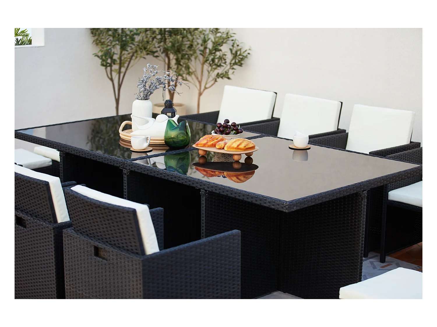 Salotto da giardino a incasso 12 posti resina intrecciata bianco/nero MONACO