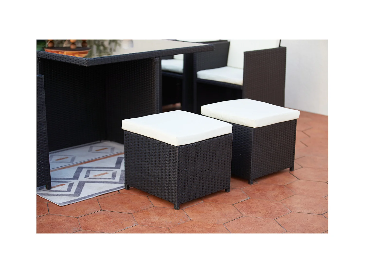 Salotto da giardino a incasso 12 posti resina intrecciata bianco/nero MONACO