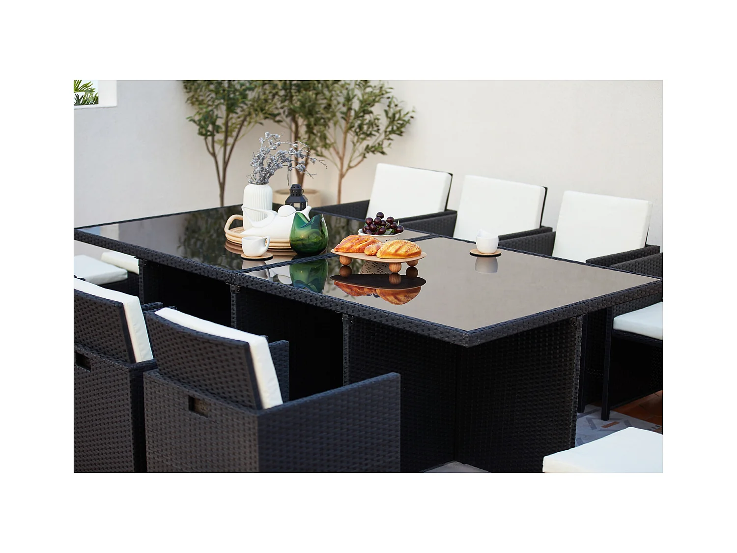 Salotto da giardino a incasso 12 posti resina intrecciata bianco/nero MONACO