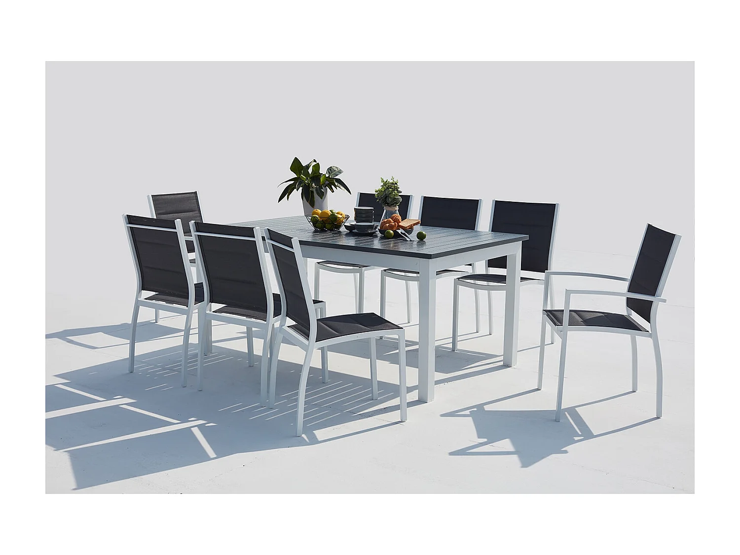 Tavolo da giardino allungabile alluminio + 8 sedie textilene bianco AREZZO