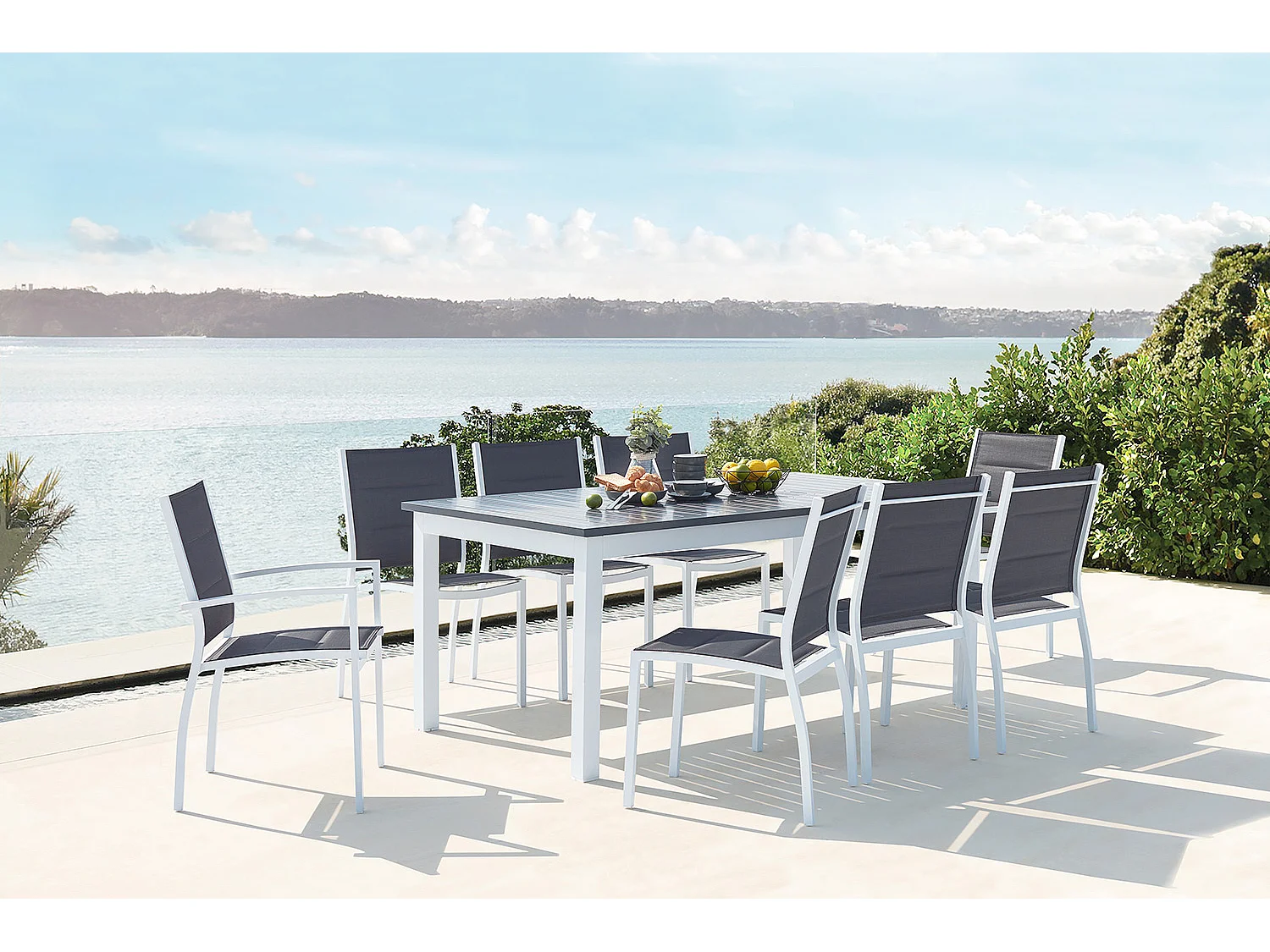 Tavolo da giardino allungabile alluminio + 8 sedie textilene bianco AREZZO