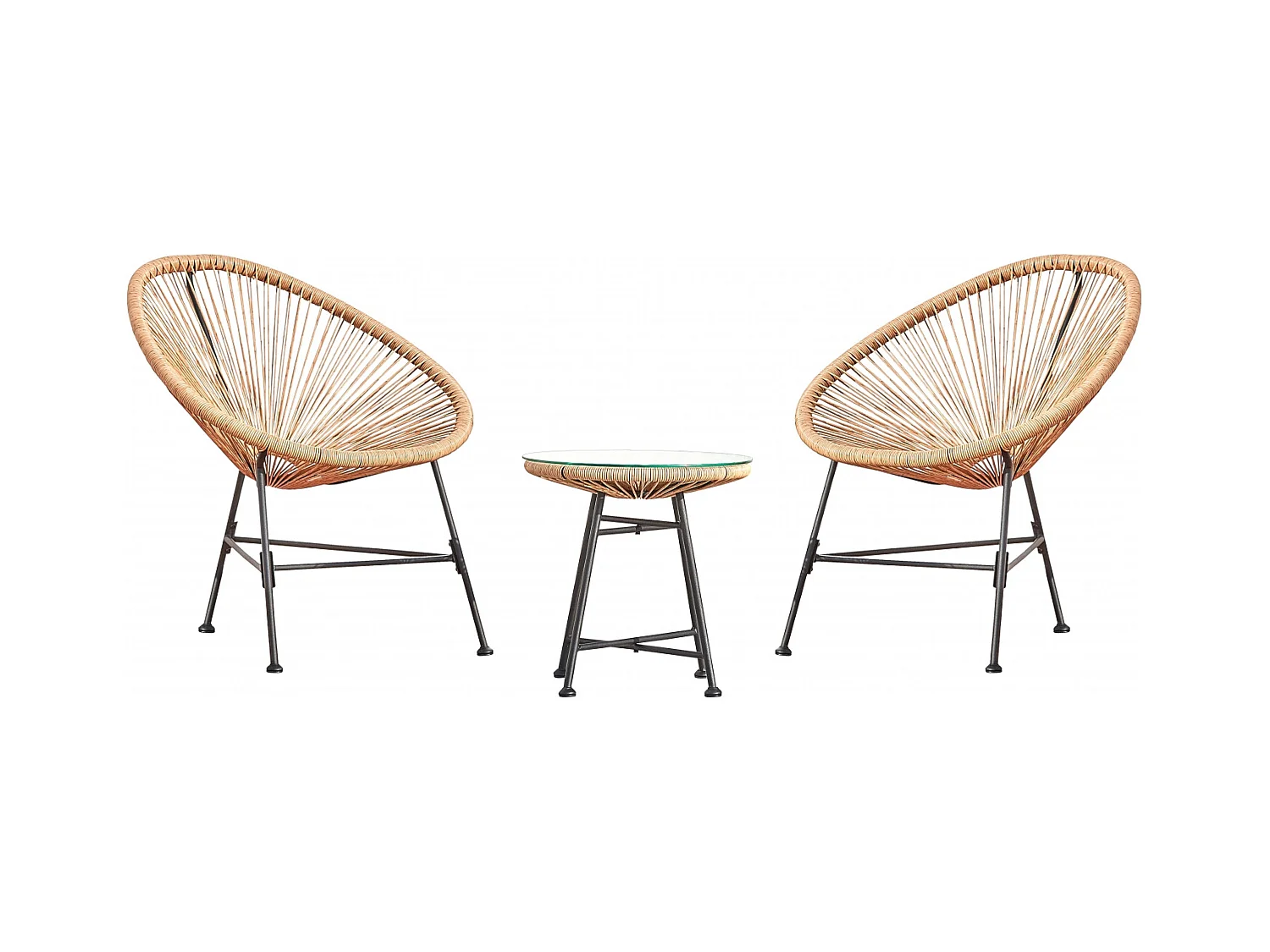 Gartenmöbel, 2 runde Sessel und natürlicher Couchtisch ACAPULCO