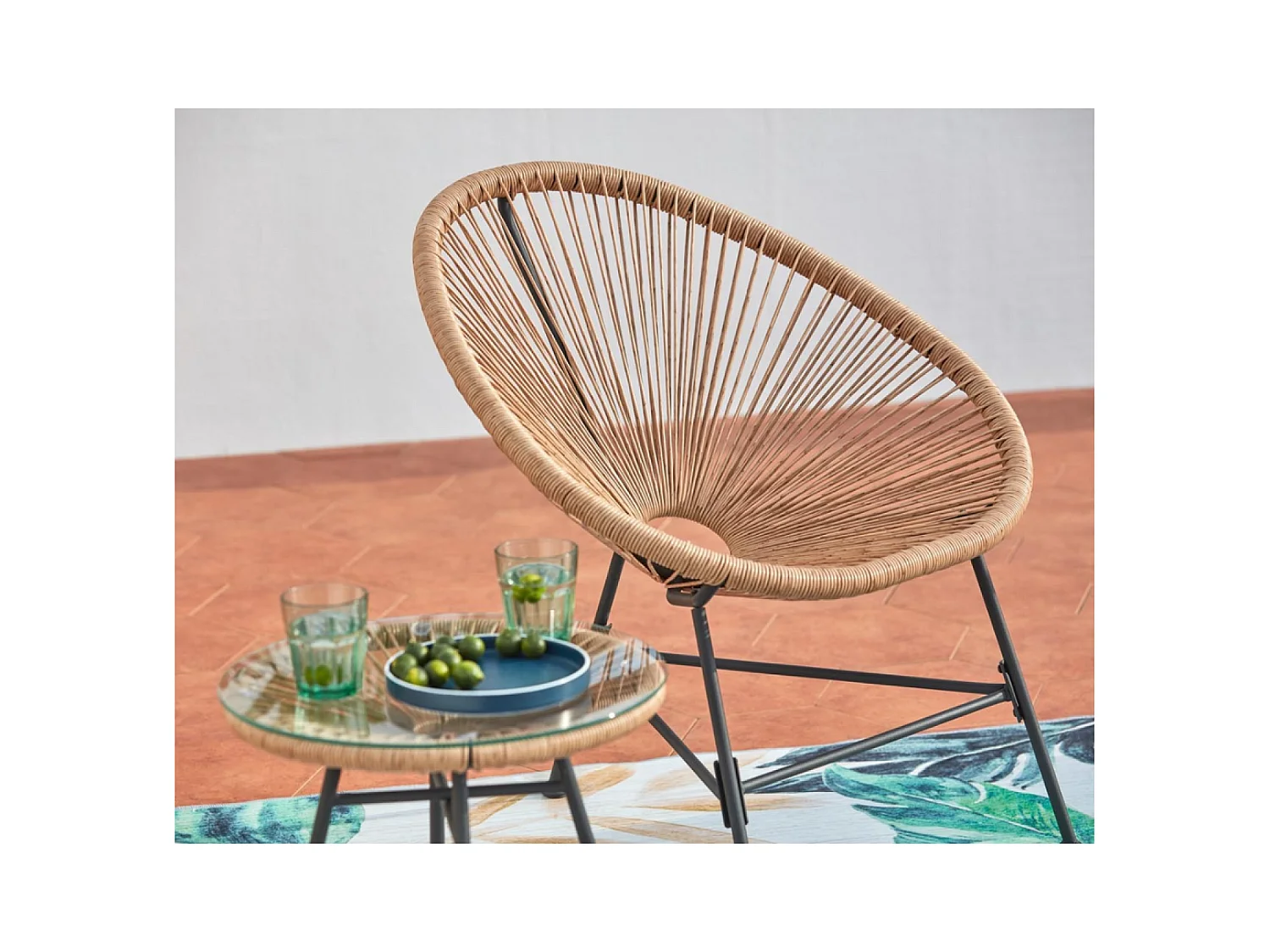 Gartenmöbel, 2 runde Sessel und natürlicher Couchtisch ACAPULCO