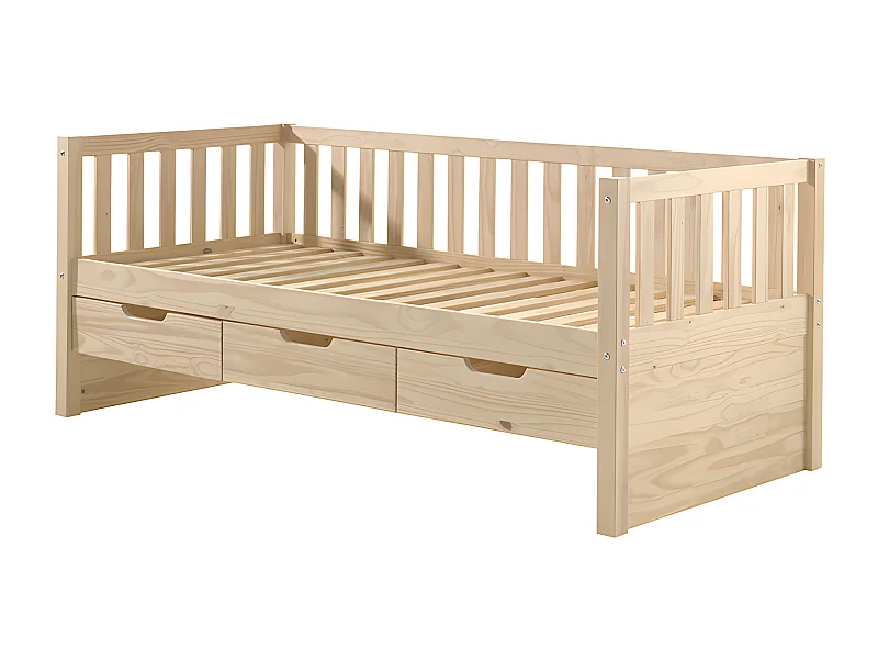 Lit Capitaine Enfant & 3 Tiroirs "Fritz" 90x200cm Naturel
