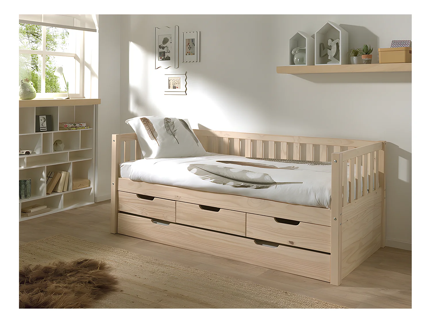 Lit Capitaine Enfant & 3 Tiroirs "Fritz" 90x200cm Naturel