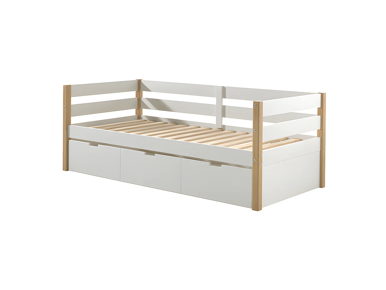 Lit banquette 90x200 sommier et tiroir de lit inclus Margrit - Blanc et Bois