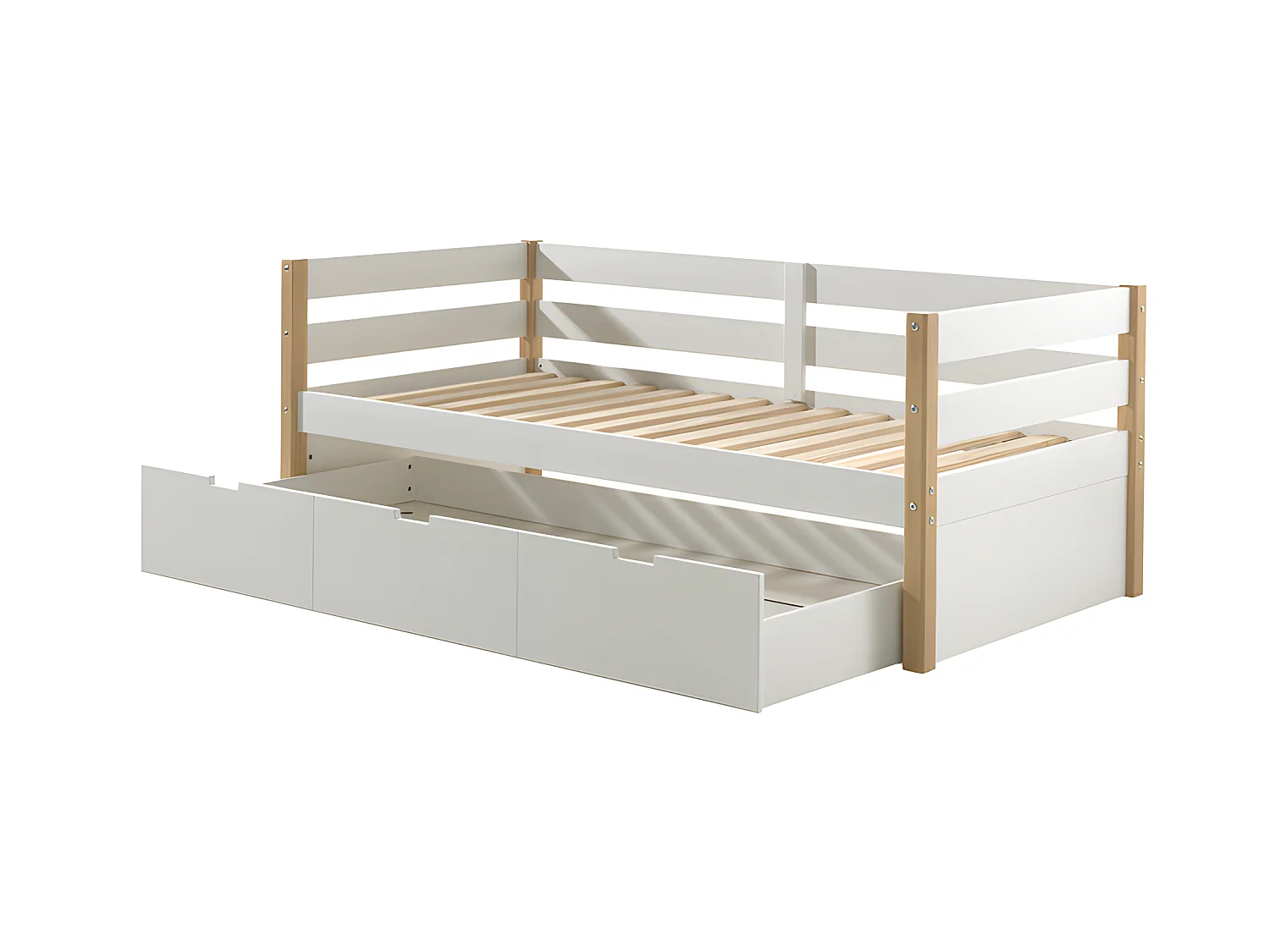 Lit banquette 90x200 sommier et tiroir de lit inclus Margrit - Blanc et Bois