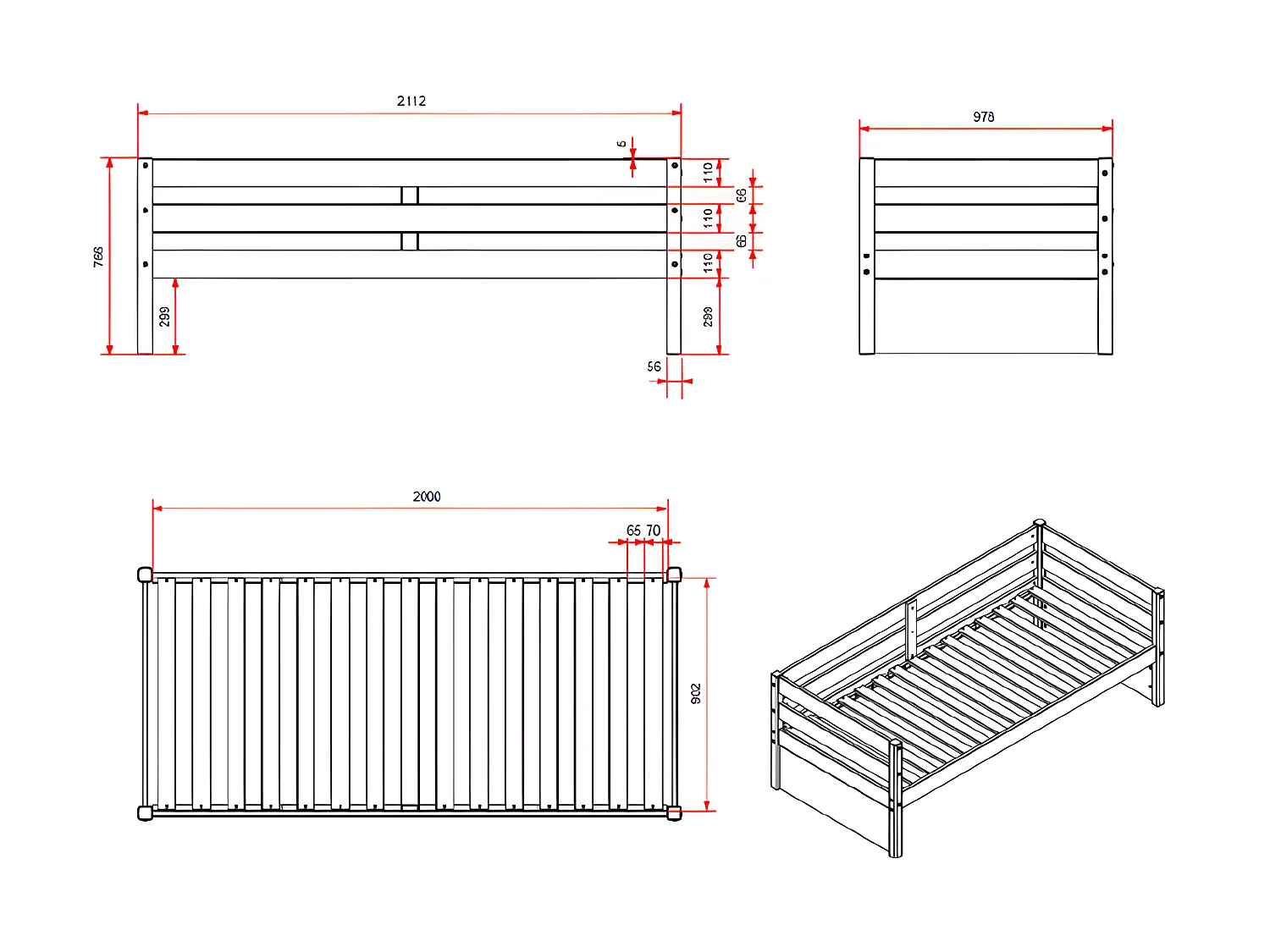 Lit banquette 90x200 sommier et tiroir de lit inclus Margrit - Blanc et Bois