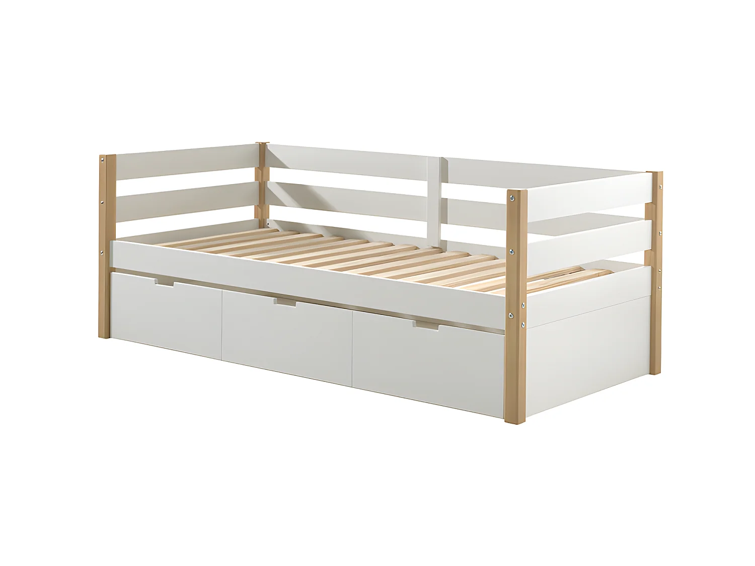 Lit banquette 90x200 sommier et tiroir de lit inclus Margrit - Blanc et Bois