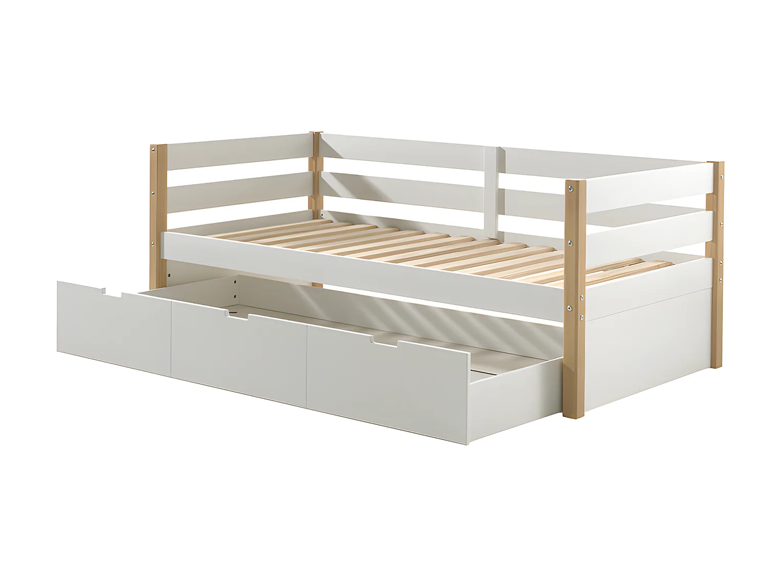 Lit banquette 90x200 sommier et tiroir de lit inclus Margrit - Blanc et Bois