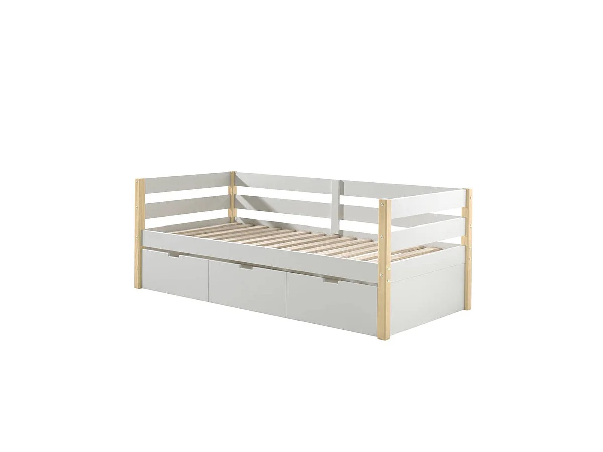 Pack - Lit Capitaine & Tiroir-Lit "Margrit II" 90x200cm Blanc & Naturel