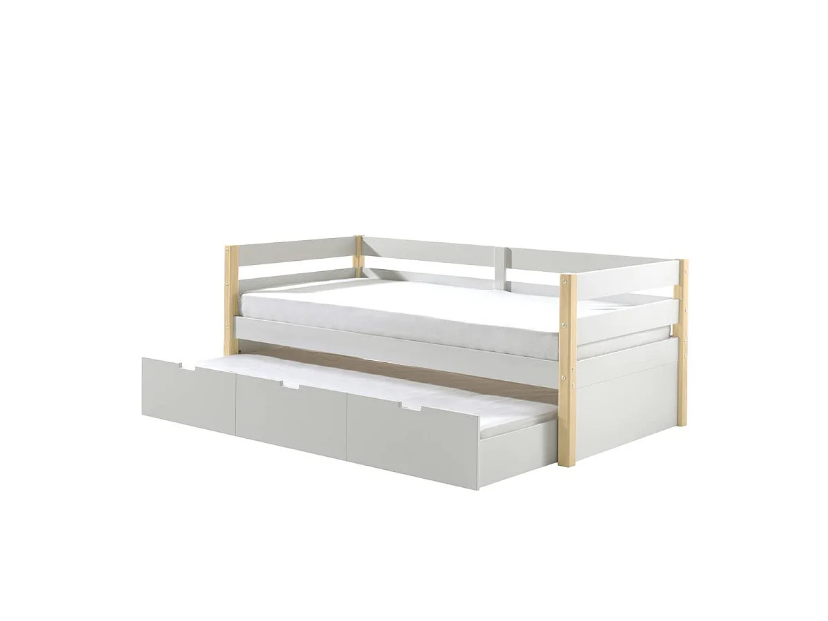 Pack - Lit Capitaine & Tiroir-Lit "Margrit II" 90x200cm Blanc & Naturel