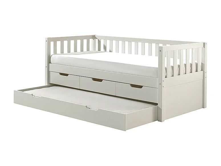 Pack - Lit Capitaine Enfant & Tiroir de Lit "Fritz" 90x200cm Blanc