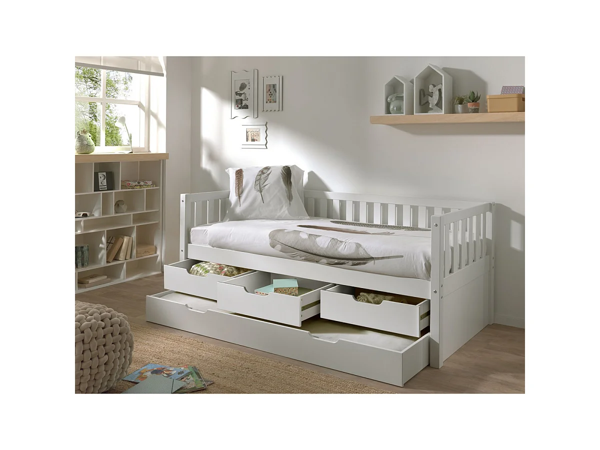 Pack - Lit Capitaine Enfant & Tiroir de Lit "Fritz" 90x200cm Blanc