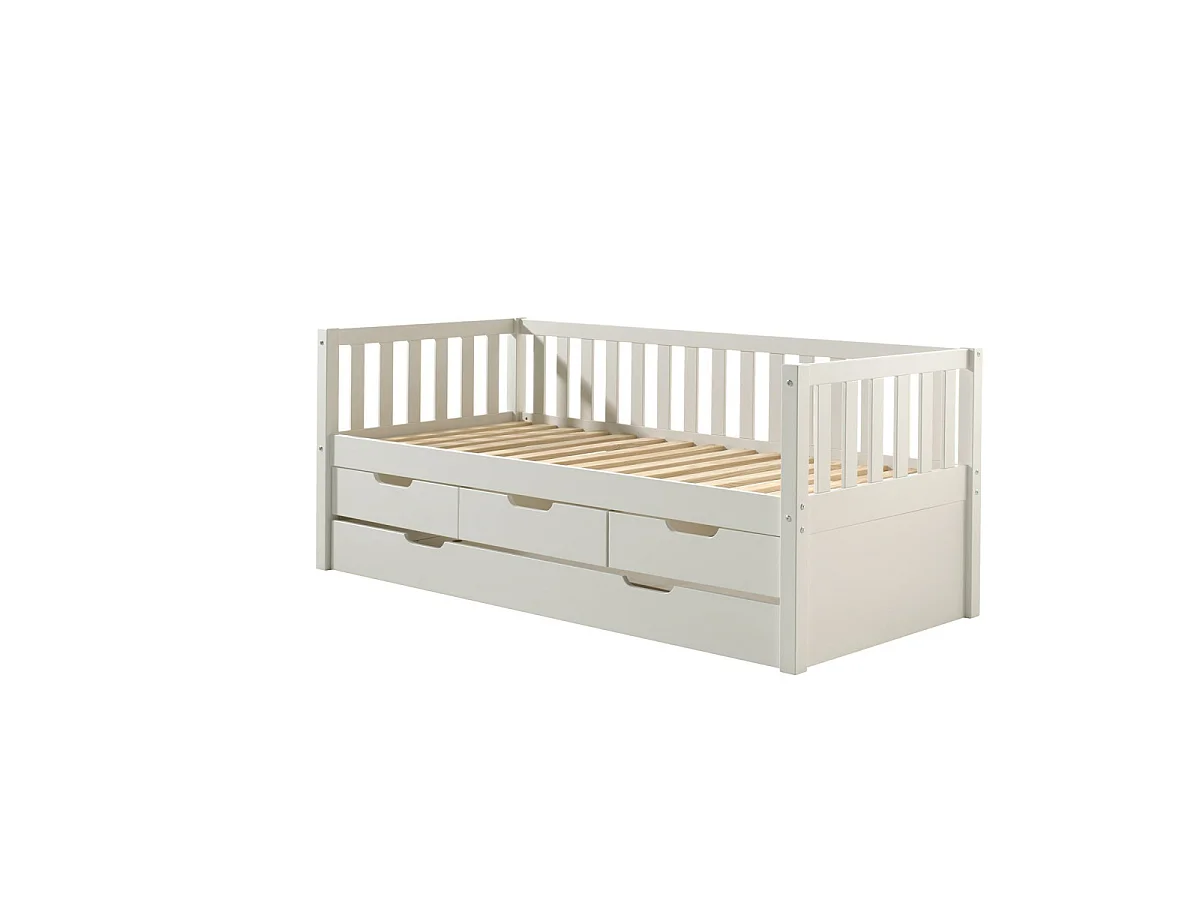 Pack - Lit Capitaine Enfant & Tiroir de Lit "Fritz" 90x200cm Blanc