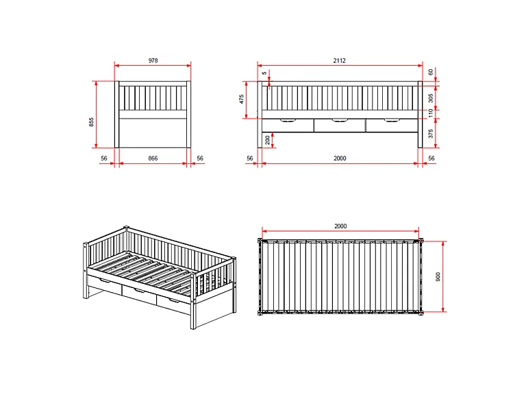 Pack - Lit Capitaine Enfant & Tiroir de Lit "Fritz" 90x200cm Blanc