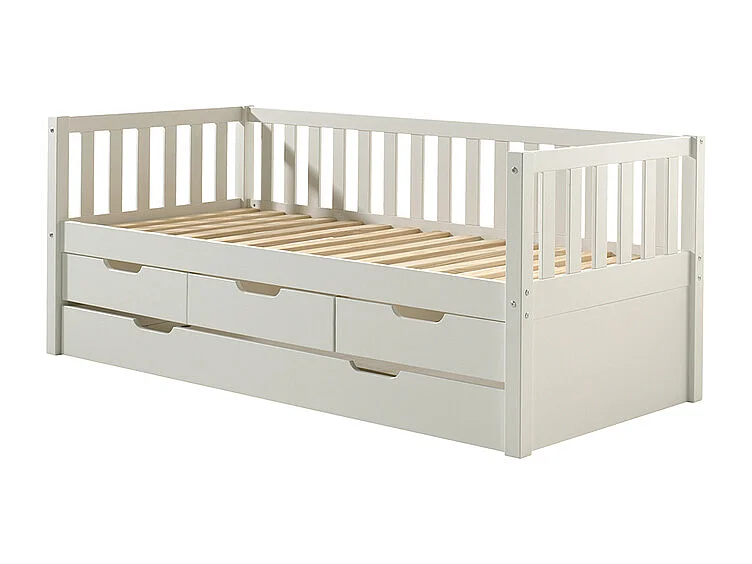 Pack - Lit Capitaine Enfant & Tiroir de Lit "Fritz" 90x200cm Blanc