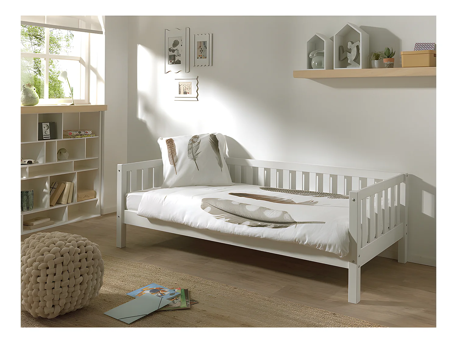 Lit banquette 90x200 sommier inclus Fritz - Blanc