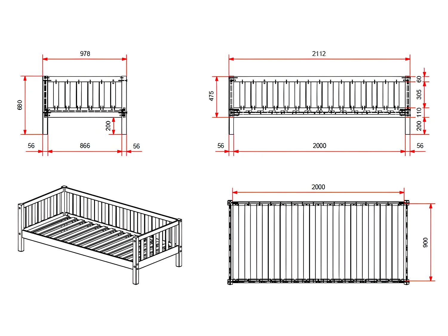 Lit banquette 90x200 sommier inclus Fritz - Blanc