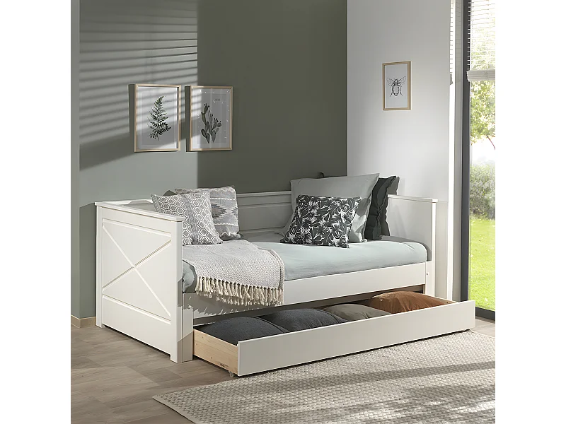 Pack - Lit Capitaine Amovible Enfant & Tiroir "Pino" 90x200cm Blanc