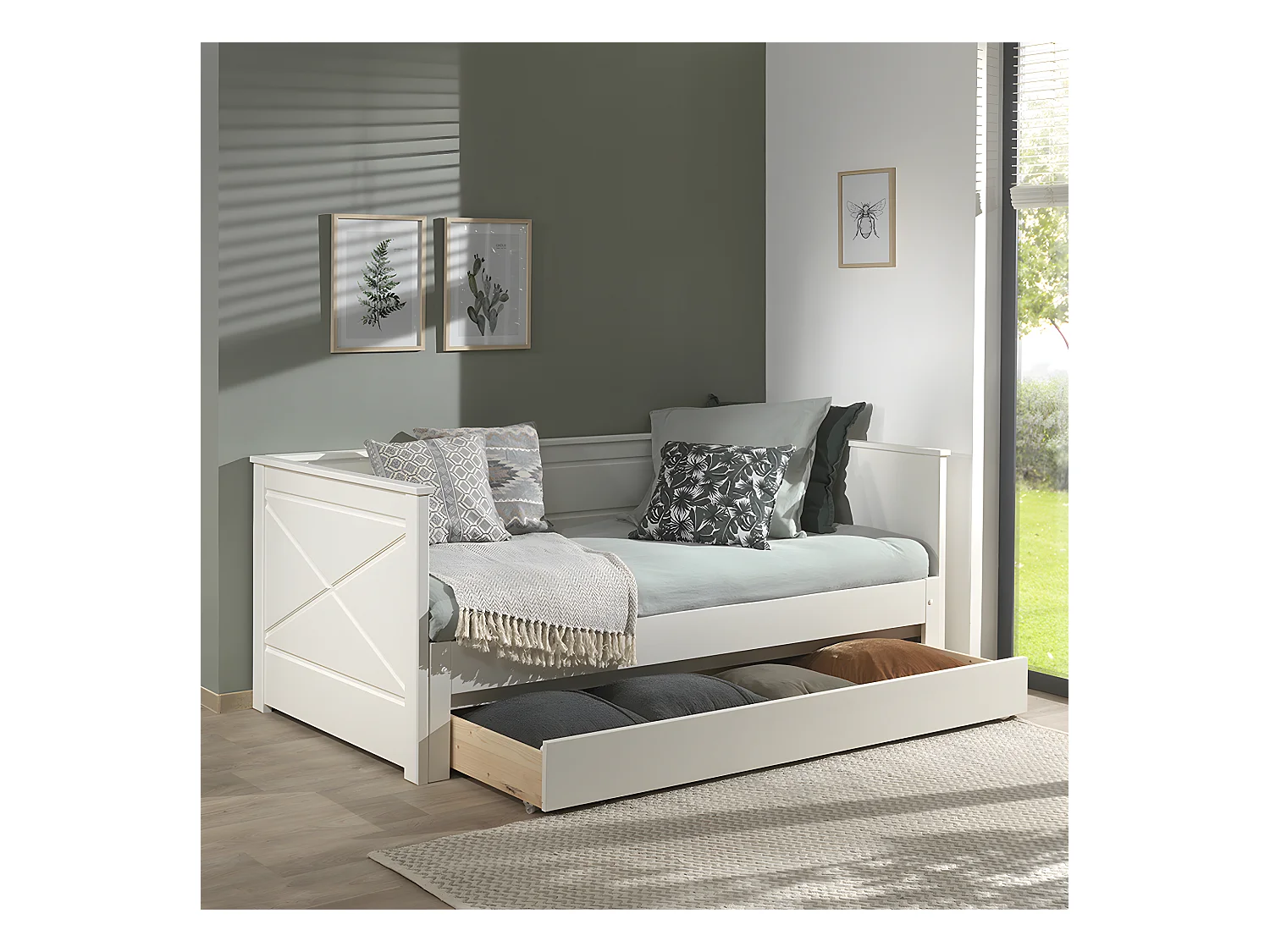 Pack - Lit Capitaine Amovible Enfant & Tiroir "Pino" 90x200cm Blanc