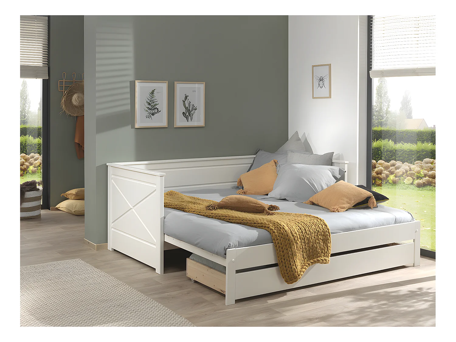 Pack - Lit Capitaine Amovible Enfant & Tiroir "Pino" 90x200cm Blanc