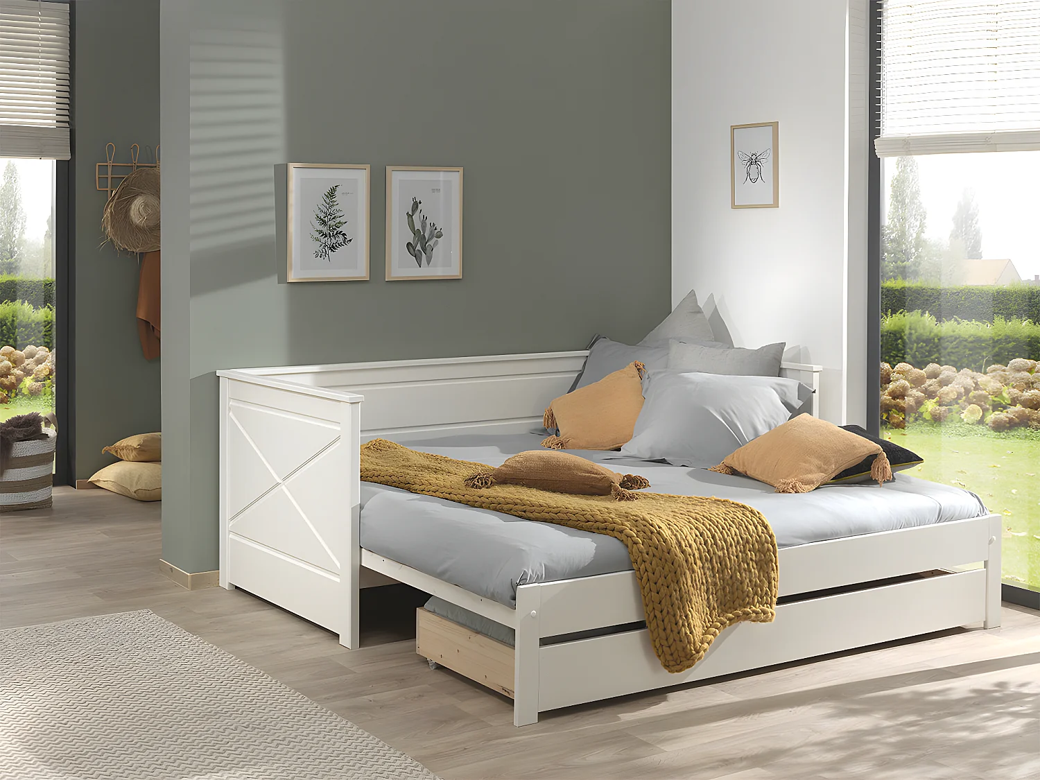 Pack - Lit Capitaine Amovible Enfant & Tiroir "Pino" 90x200cm Blanc