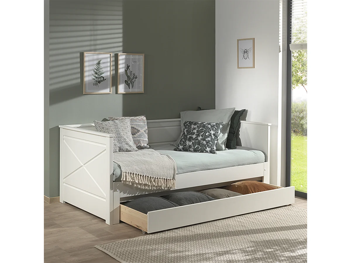 Pack - Lit Capitaine Amovible Enfant & Tiroir "Pino" 90x200cm Blanc