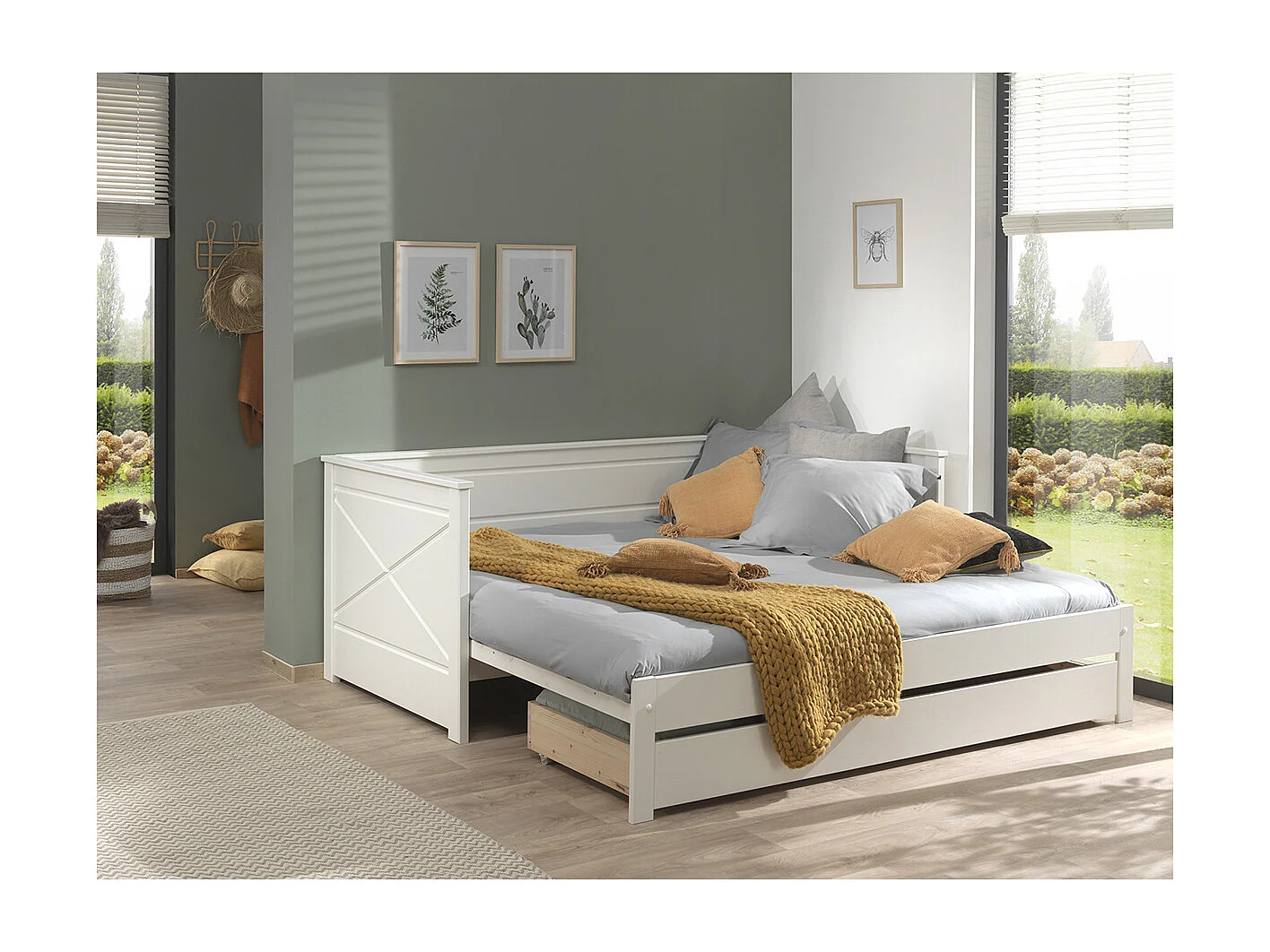 Pack - Lit Capitaine Amovible Enfant & Tiroir "Pino" 90x200cm Blanc