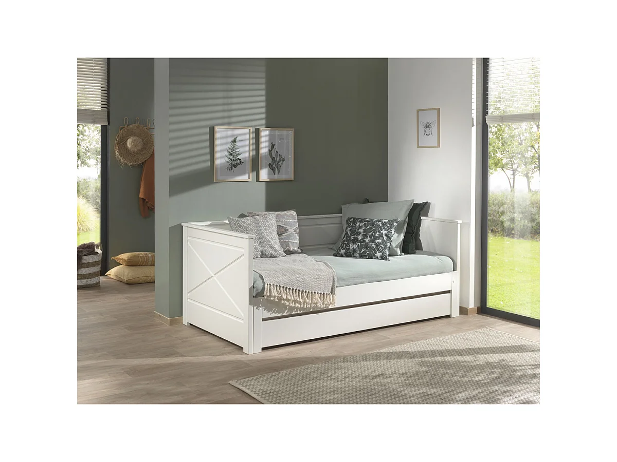 Pack - Lit Capitaine Amovible Enfant & Tiroir "Pino" 90x200cm Blanc